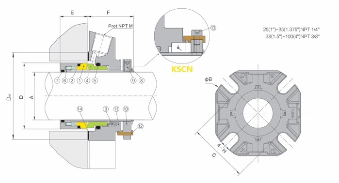 KSCN Single QN/TN Cartridge Mechanical Seal for Chemical Pumps